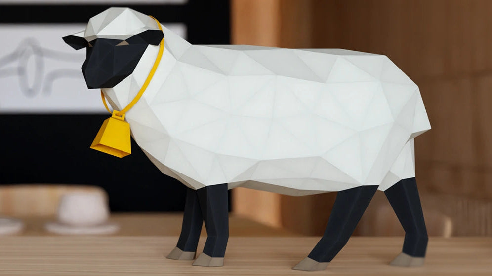 Farm sheep animal 3d paper model in living room.