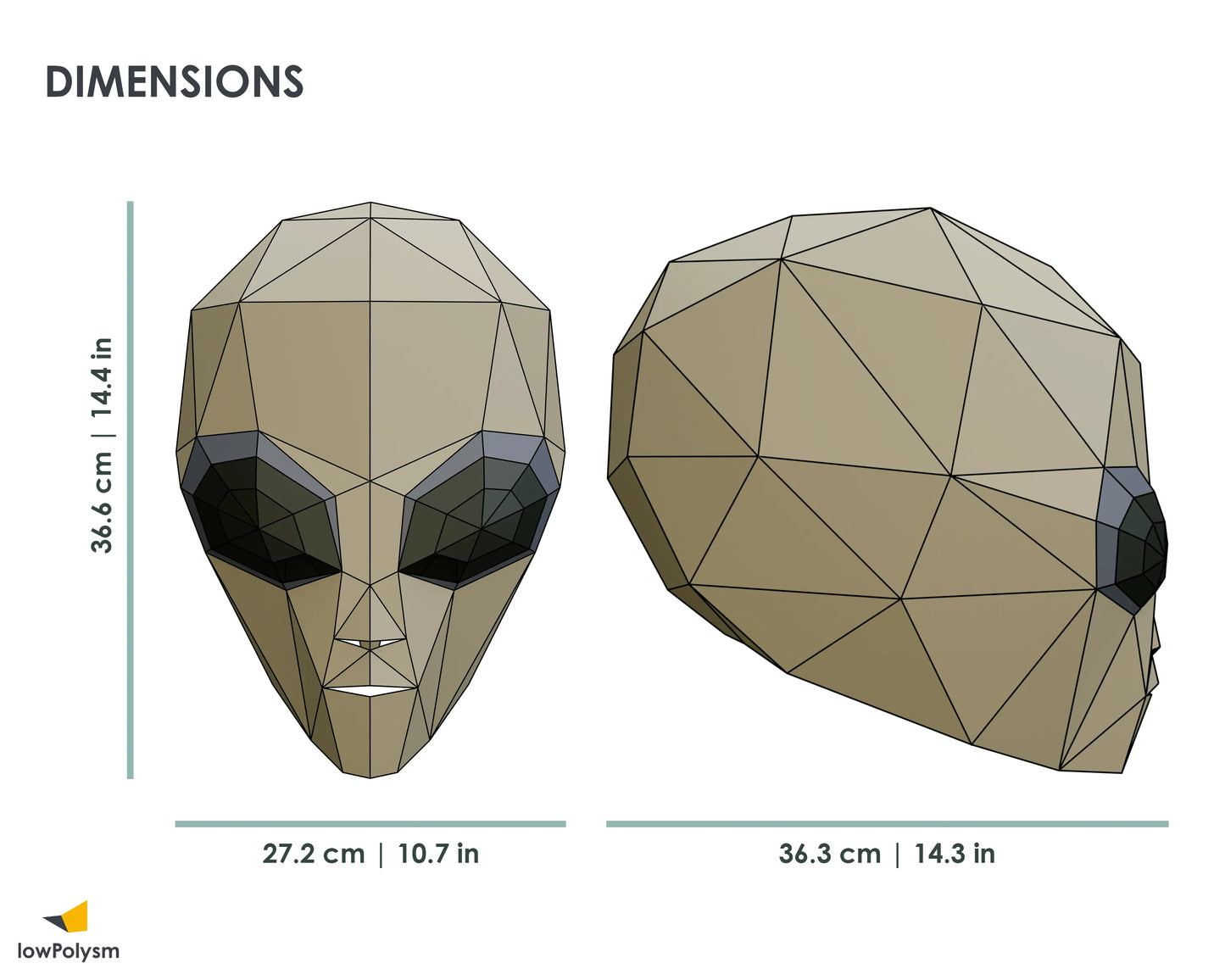 Alien head low poly mask dimensions