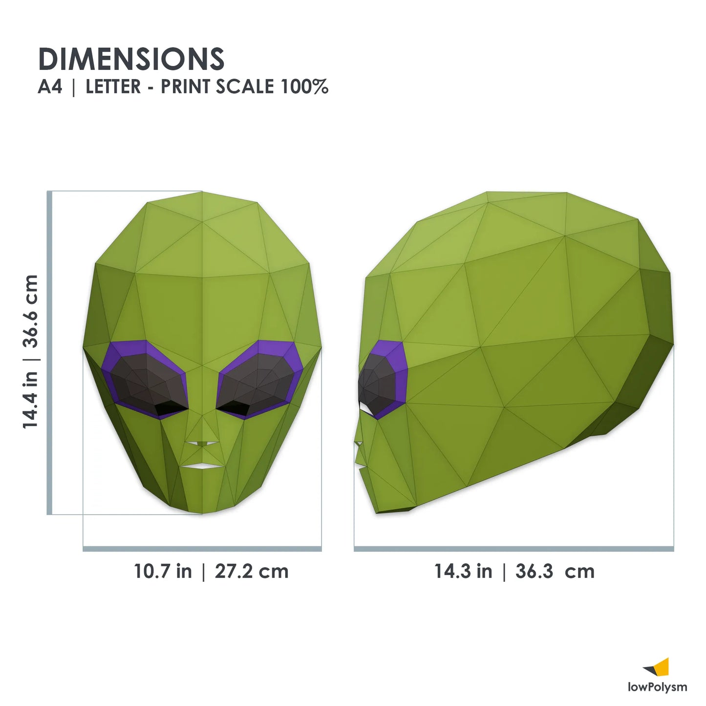 Alien head low poly mask dimensions