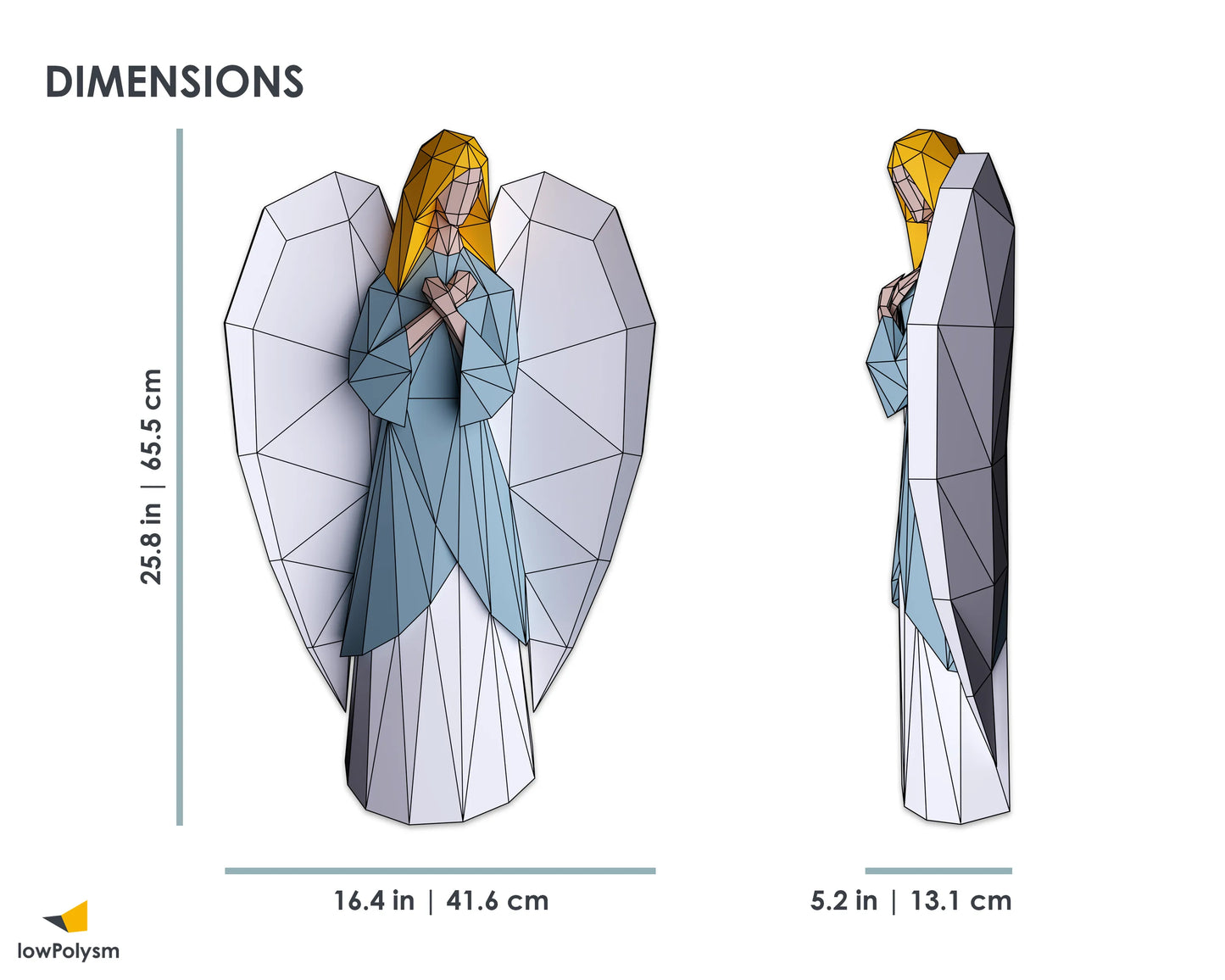 Angel lowPolysm paper model dimensions