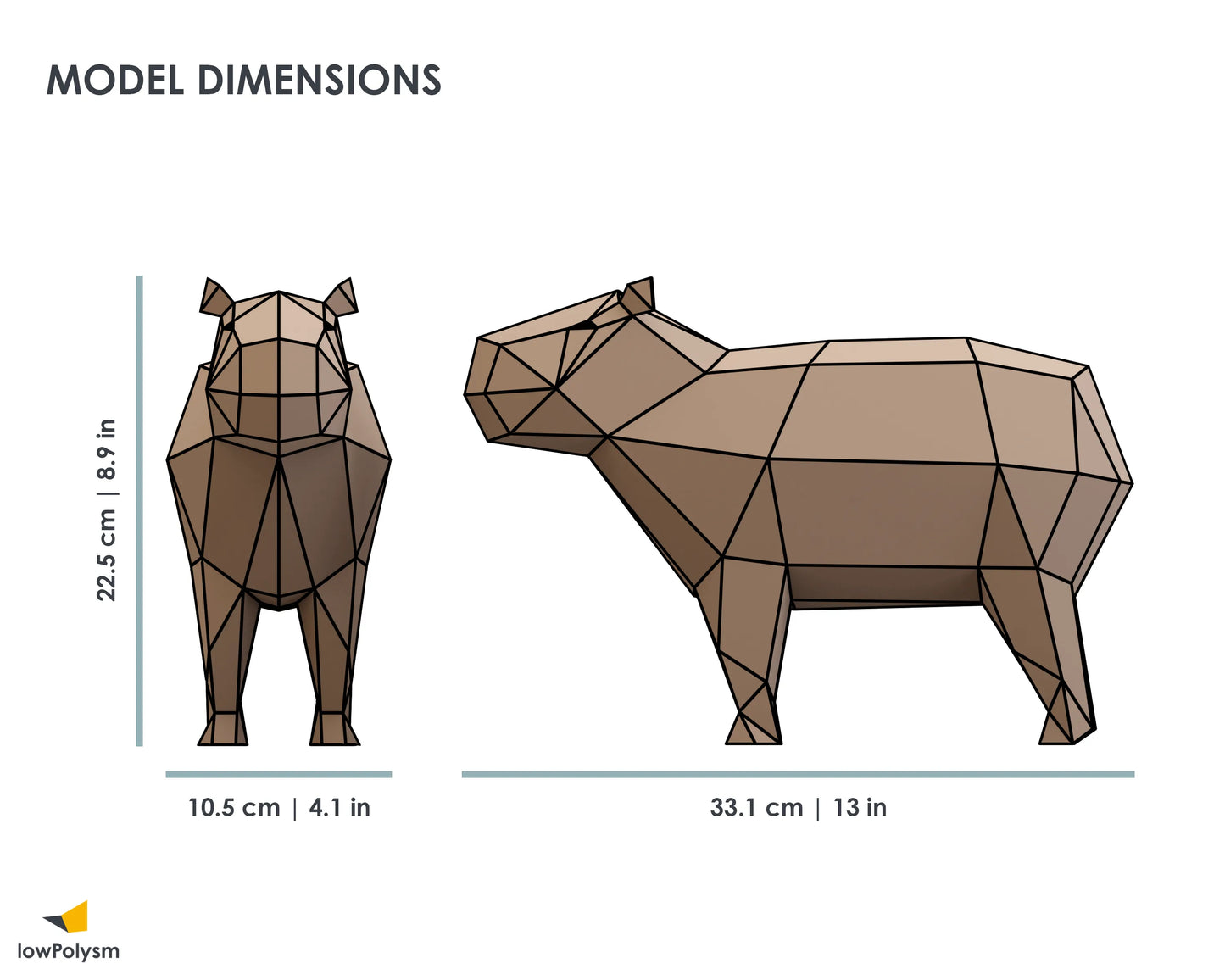 Capybara paper craft dimensions