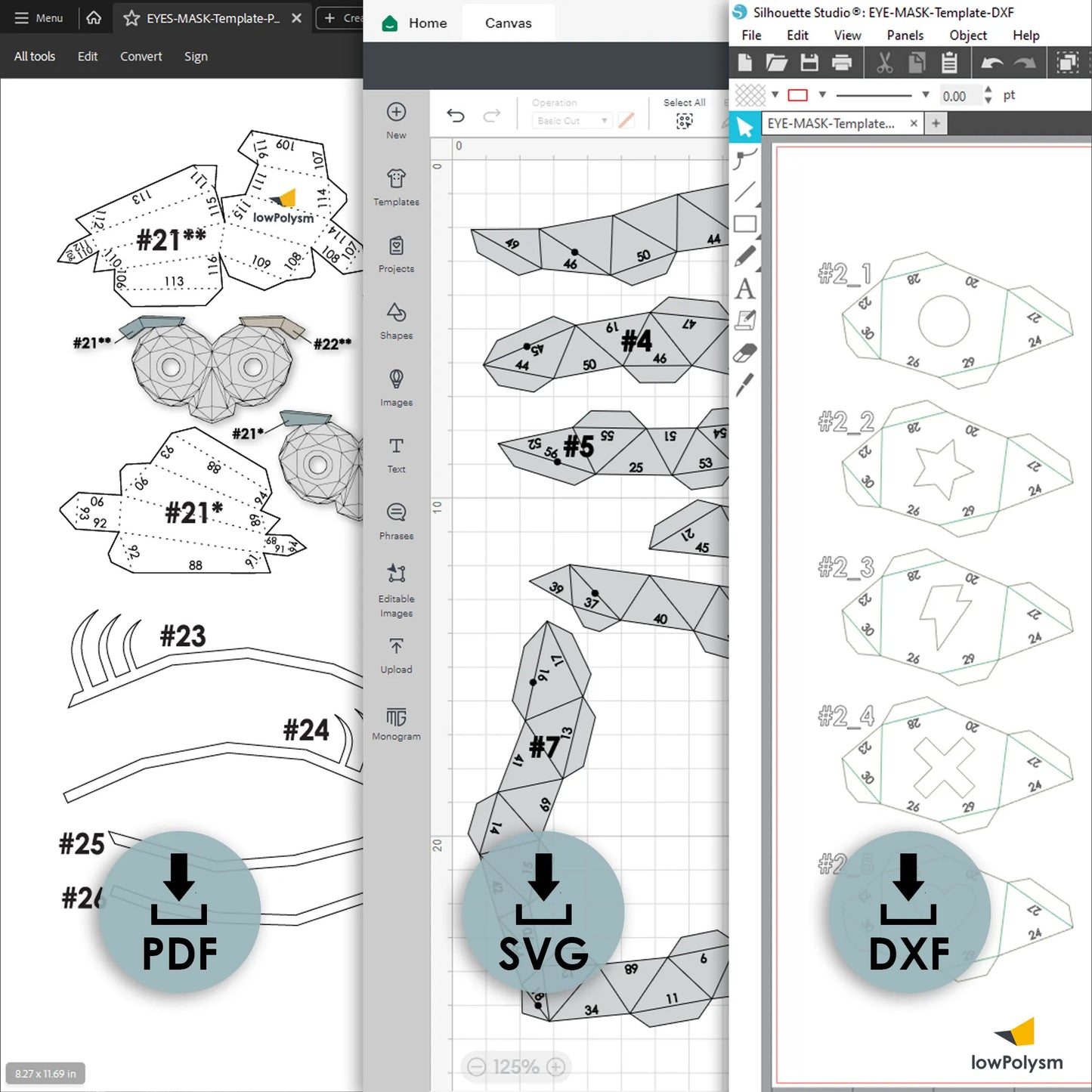 Eyes mask templates in pdf dxf svg for cricut and silhouette