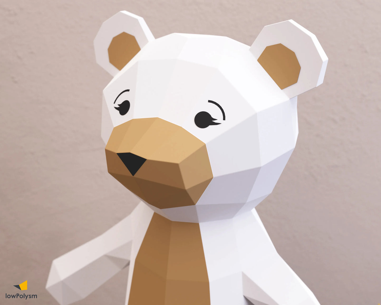 Detail of paper polar teddy bear papercraft.