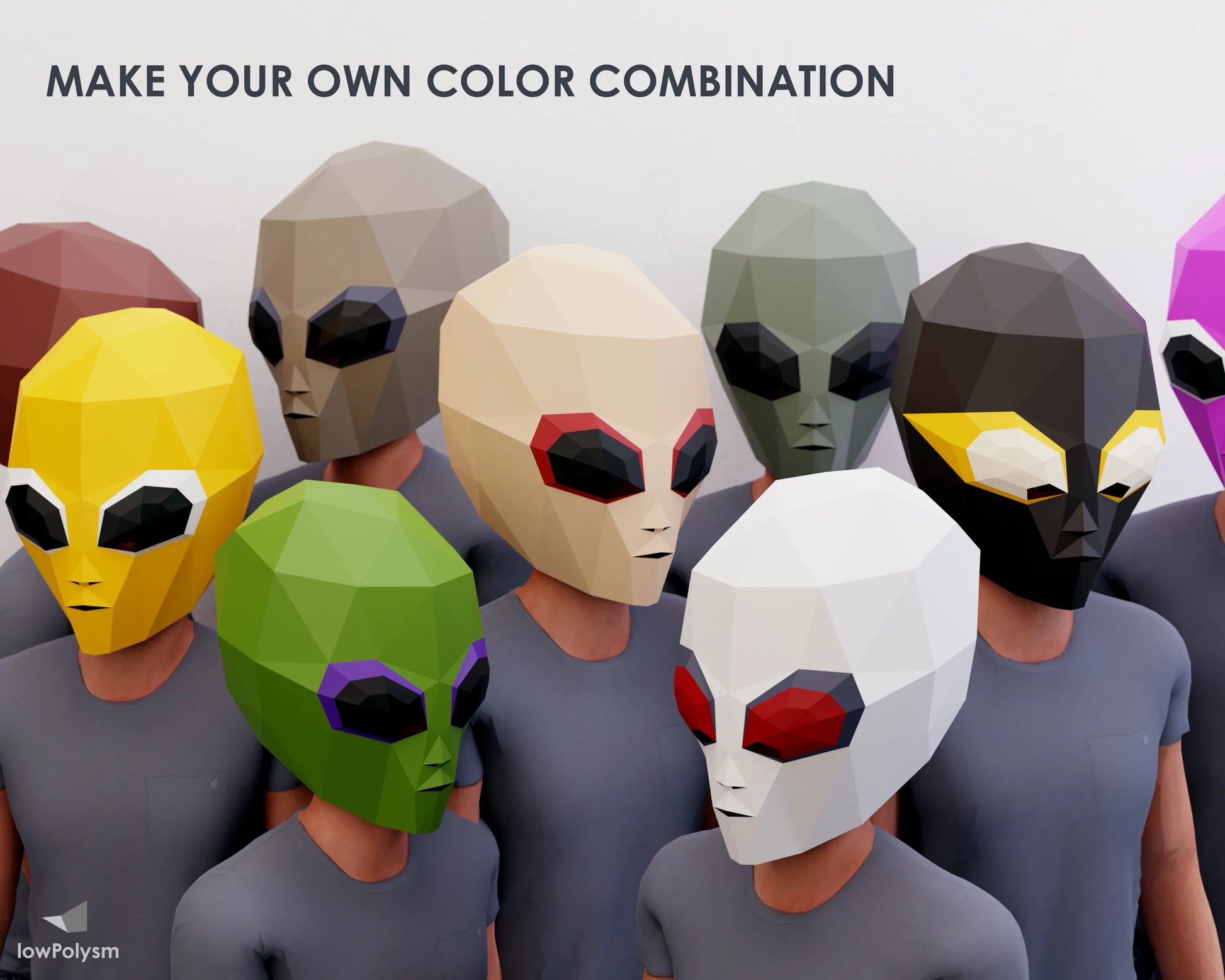 Alien 3d paper mask different colors