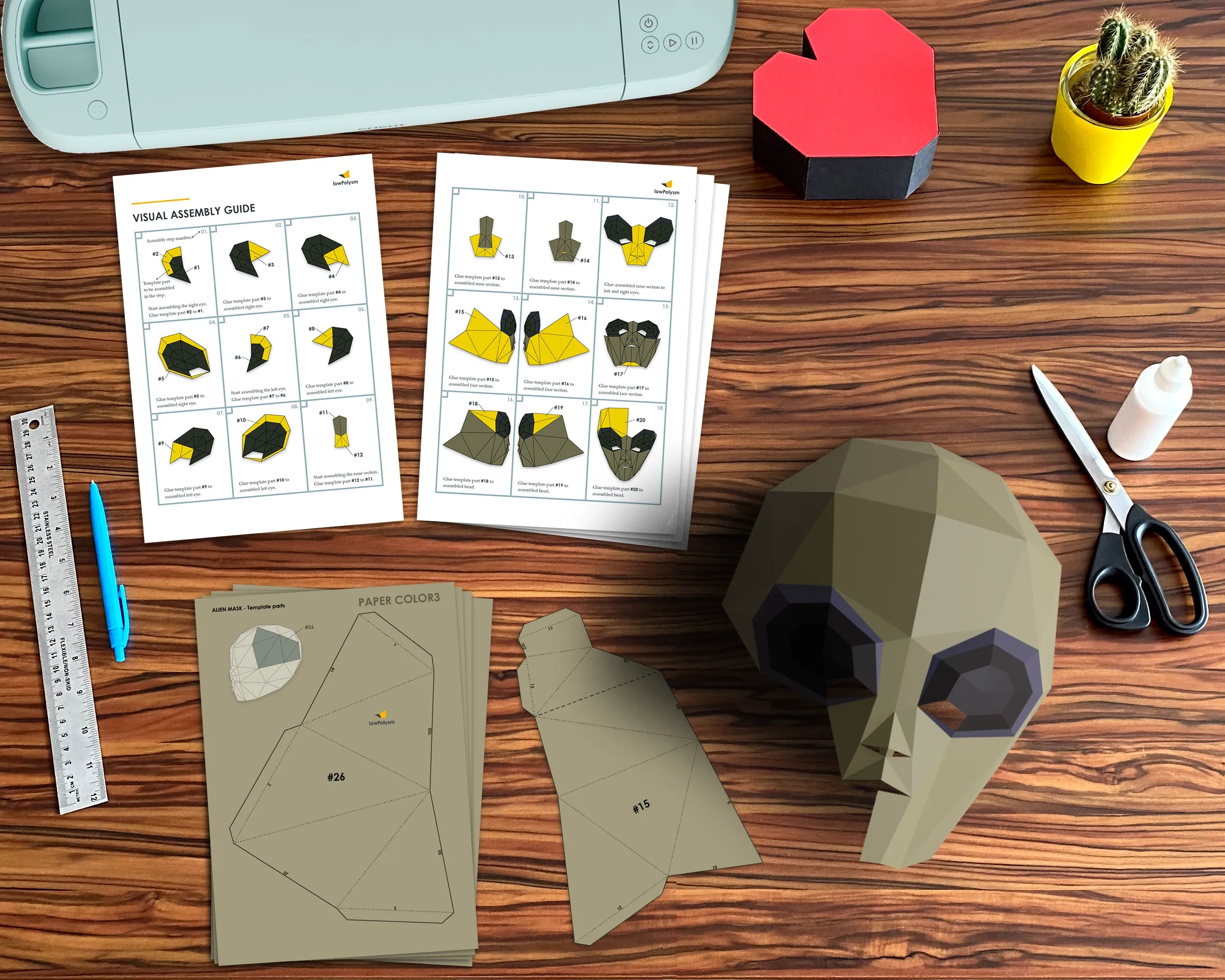 Alien pdf template mask with 3d assembly guide