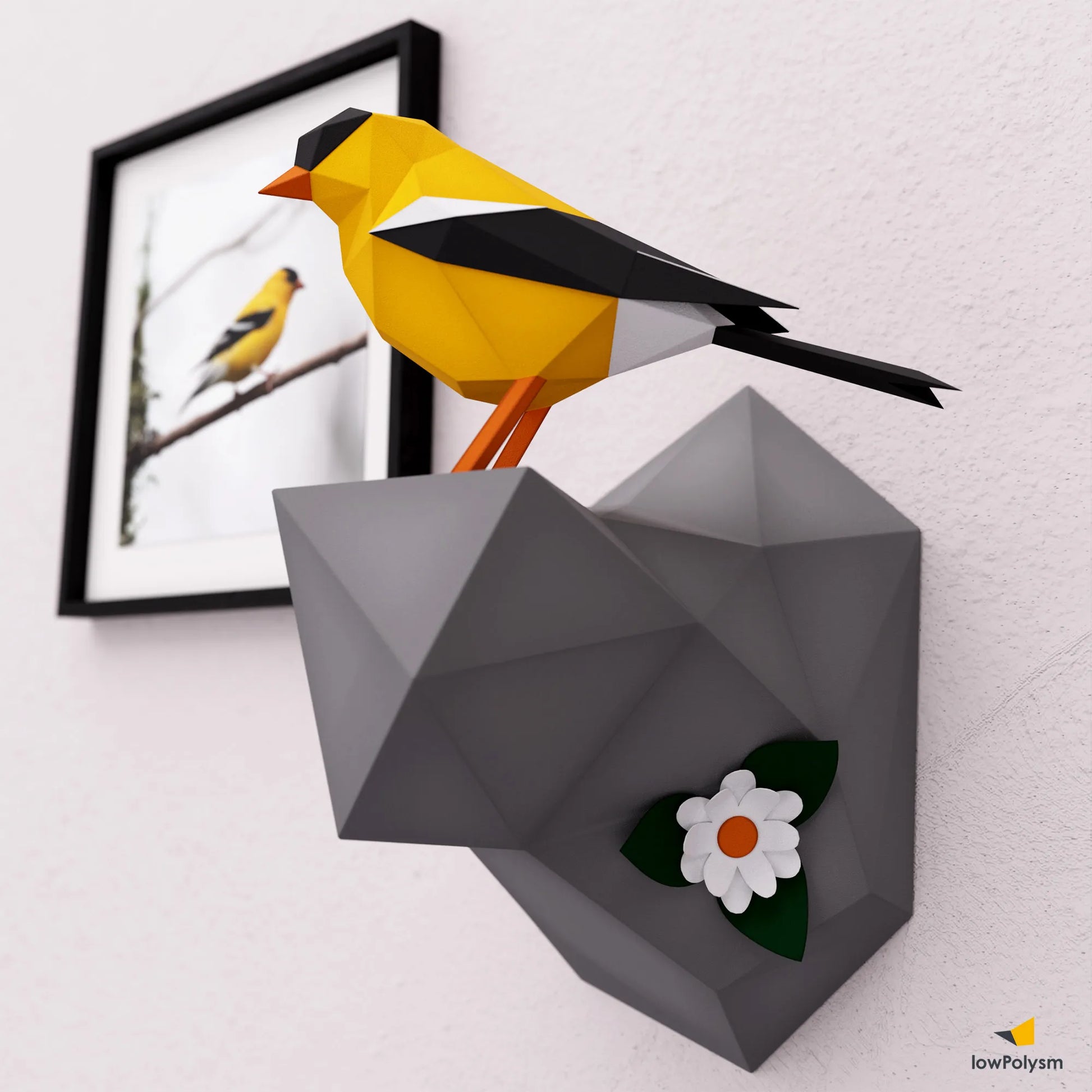 American Goldfinch 3d papercraft bird on wall