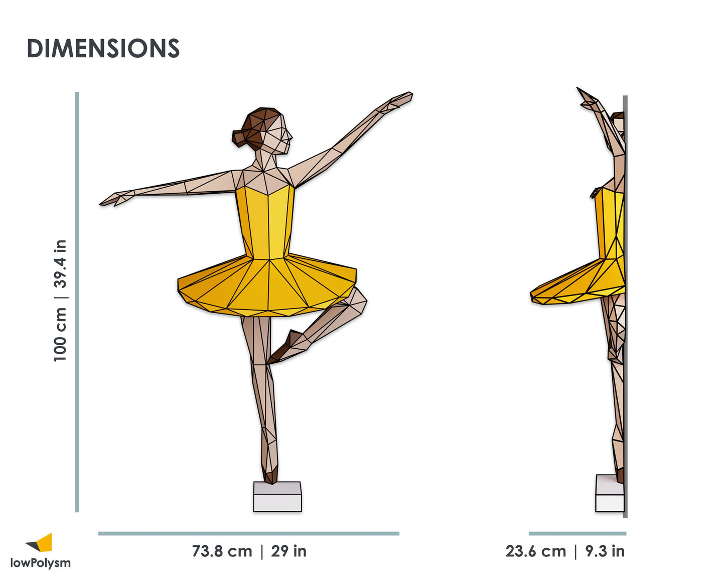Ballerina paper 3d sculpture dimensions