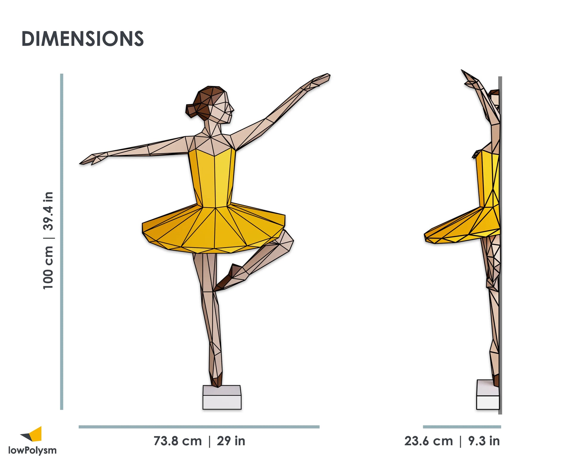 Ballerina paper 3d sculpture dimensions
