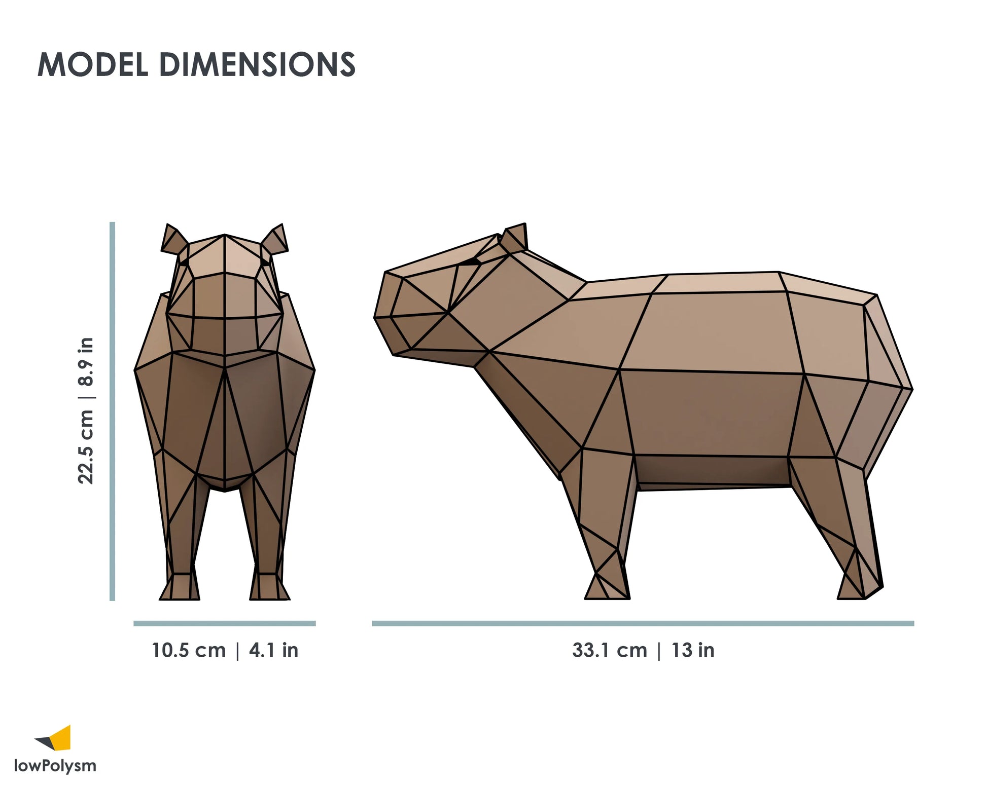 Capybara paper craft dimensions