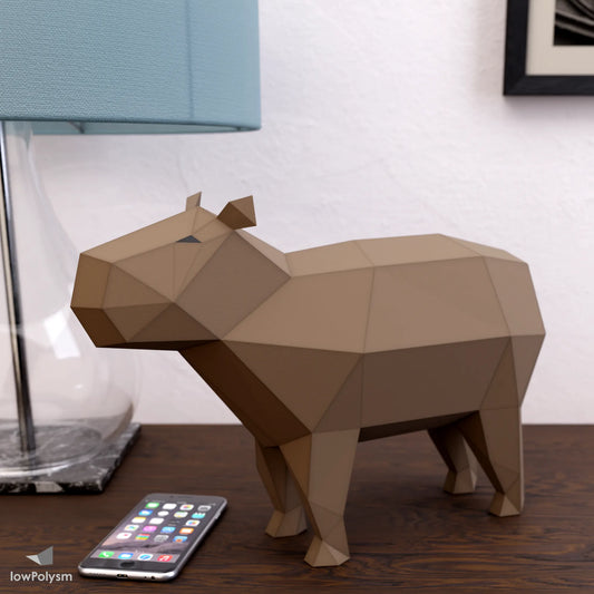 Capybara paper craft low poly 3d origami model.