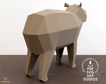 Capybara papercraft from back PDF, SVG, DXF, STUDIO3 template cut files