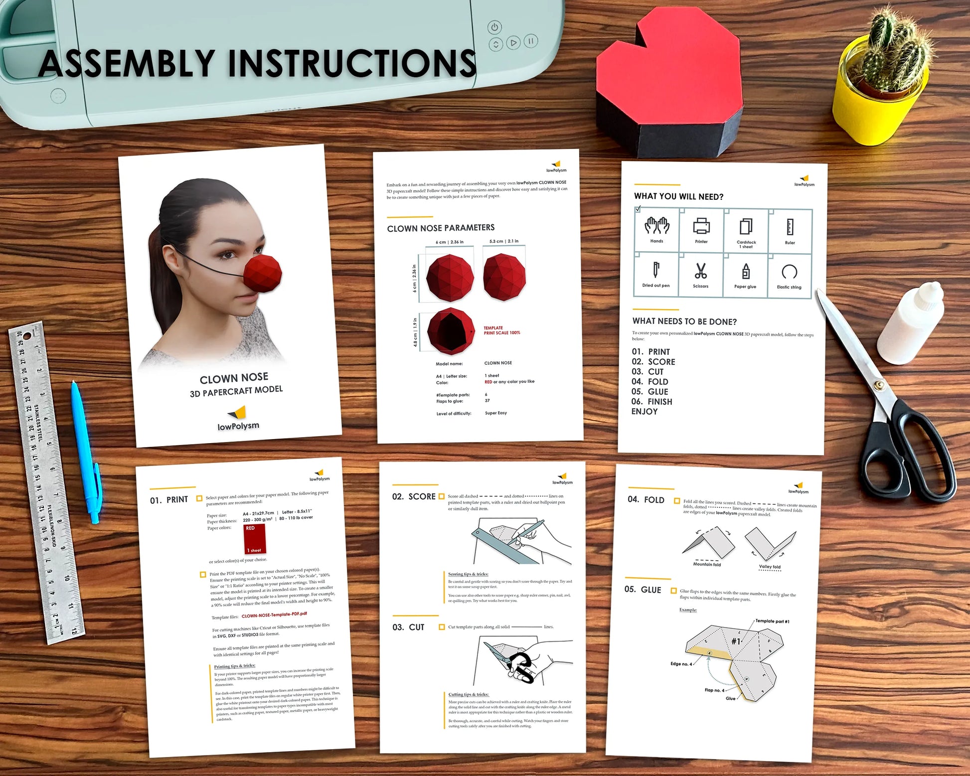 Clown Nose 3d paper model assembly instructions.