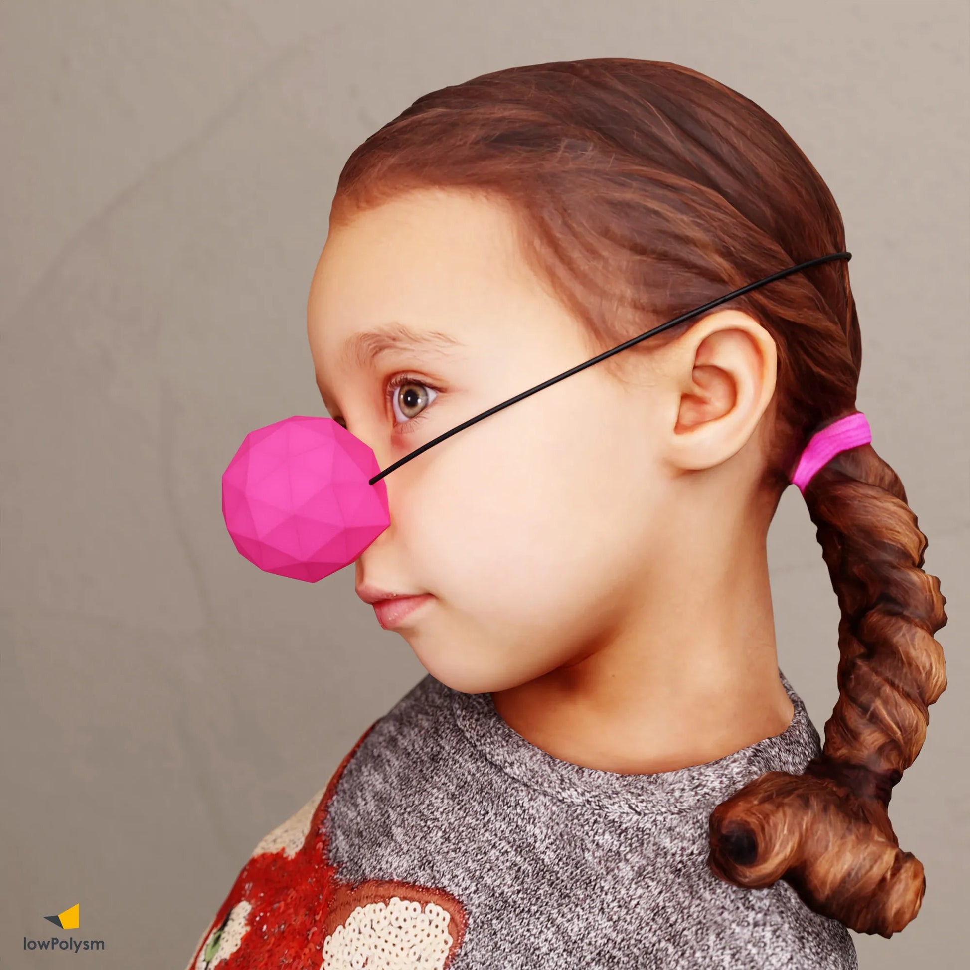 Kid as with pink nose paper Clown mask