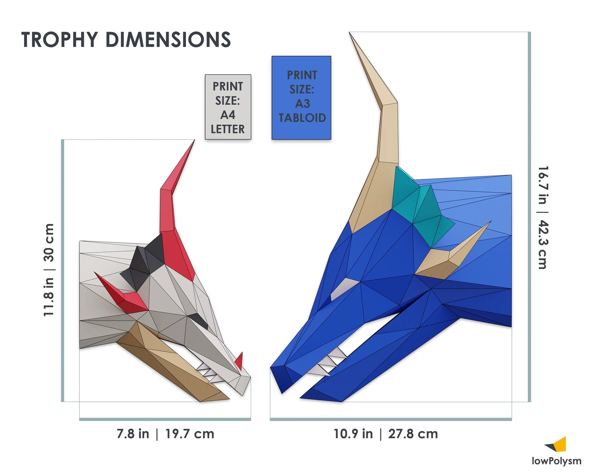 Dragon paper craft trophy dimensions for a4 a3