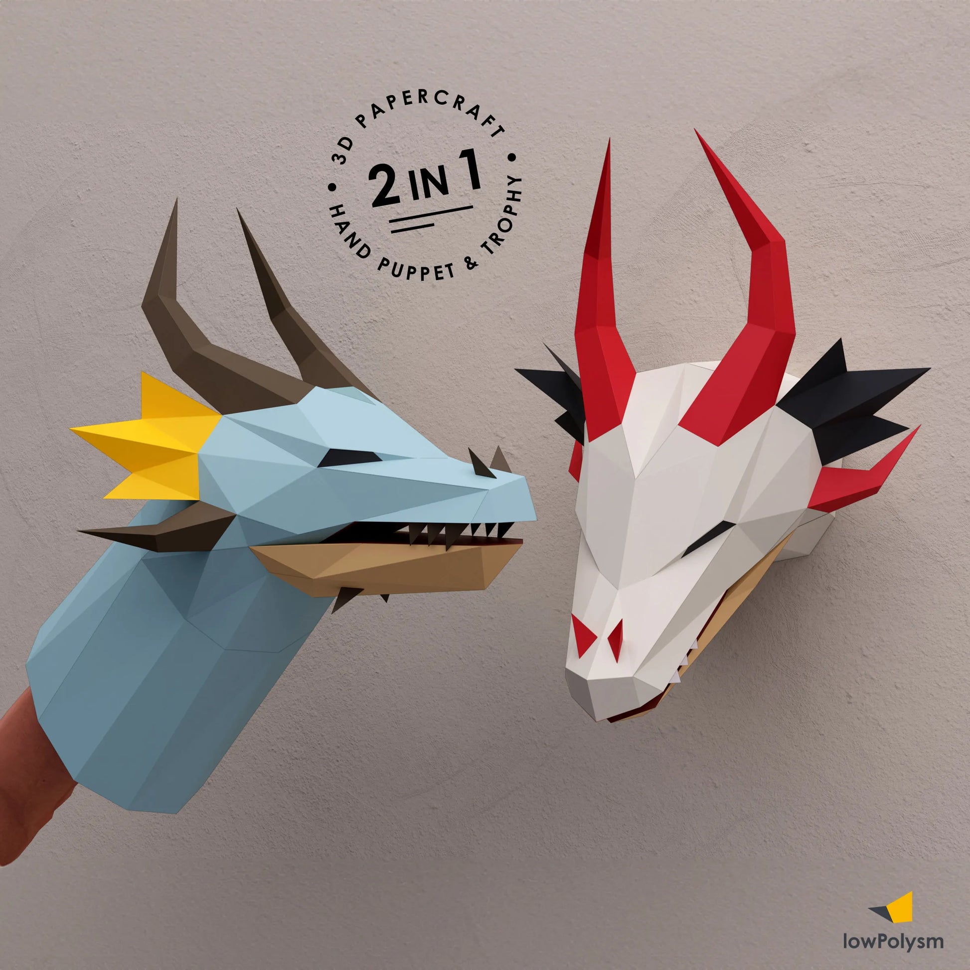 dragon puppet & trophy: paper dragon head printable template - pdf svg dxf - default title