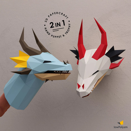Printable dragon paper puppet and dragon trophy
