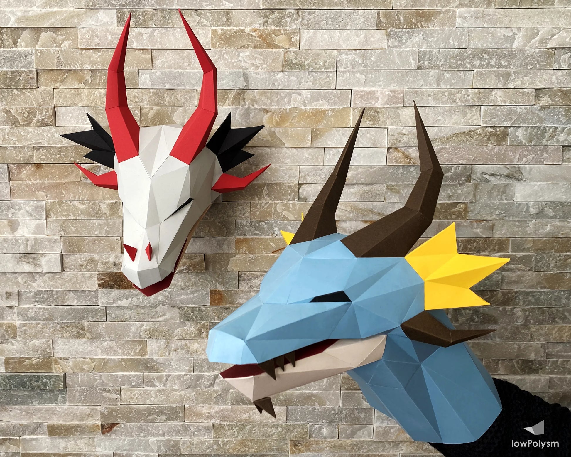Dragon wall trophy and dragon puppet paper 3d sculptures