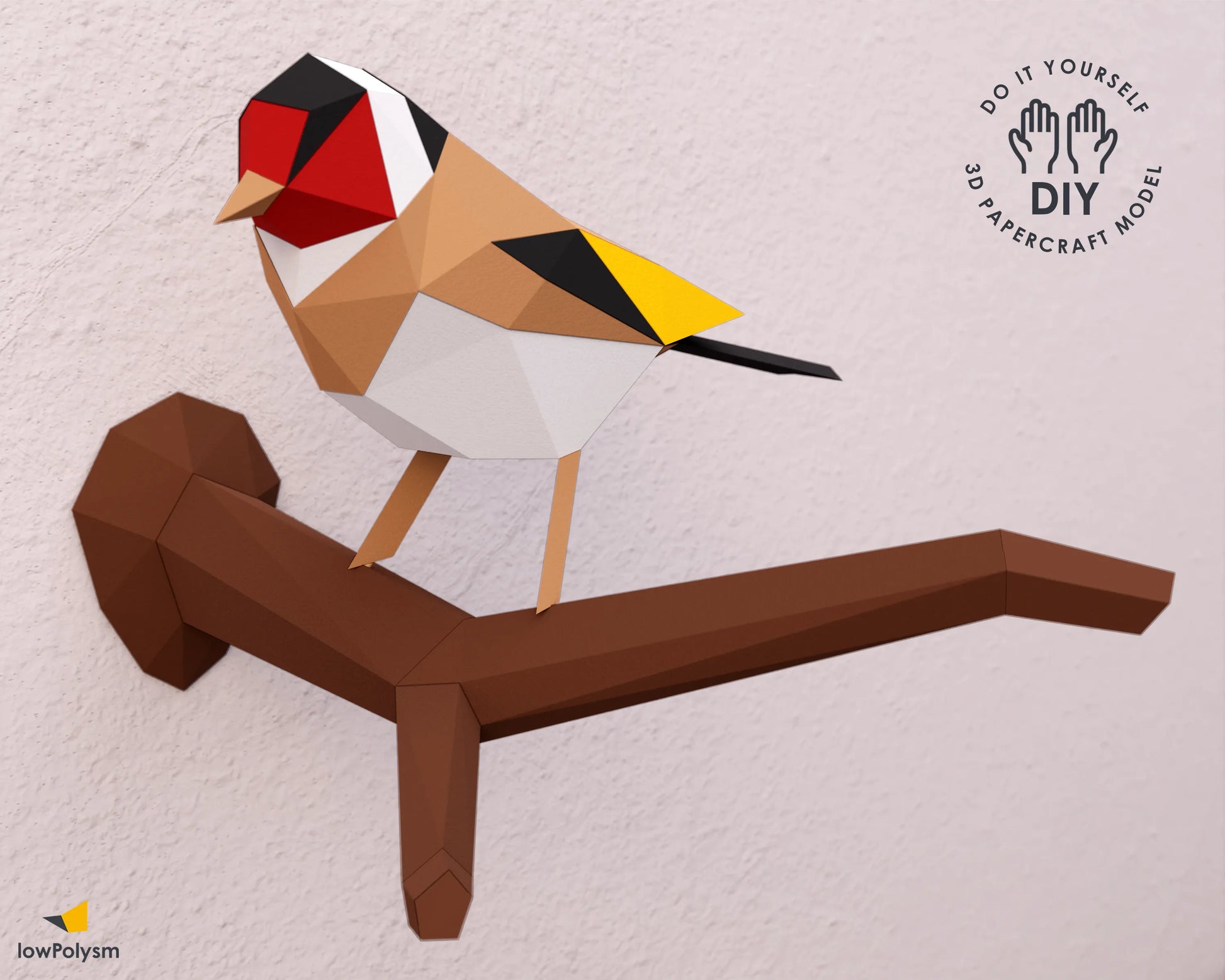 Bird on branch - do it yourself 3d papaer Goldfinch 