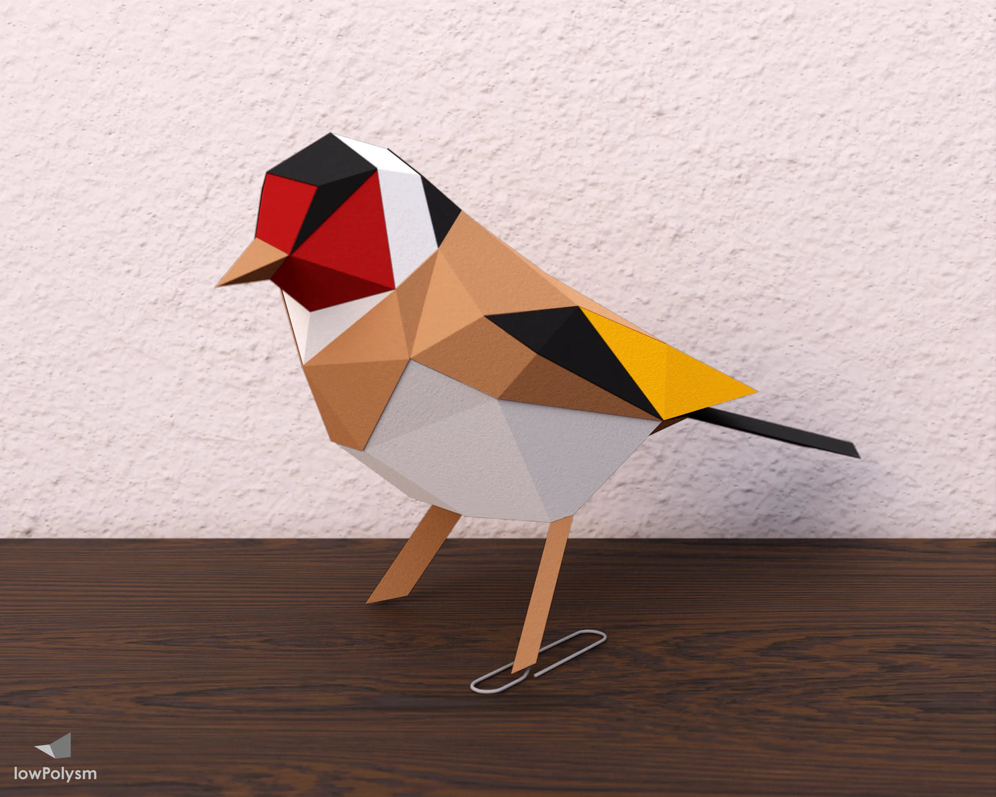 Bird goldfinch paper craft standing on clip