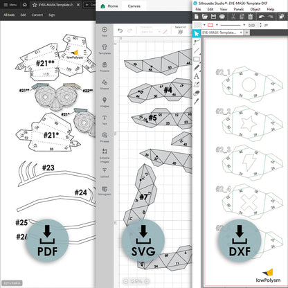 Eyes mask templates in pdf dxf svg for cricut and silhouette