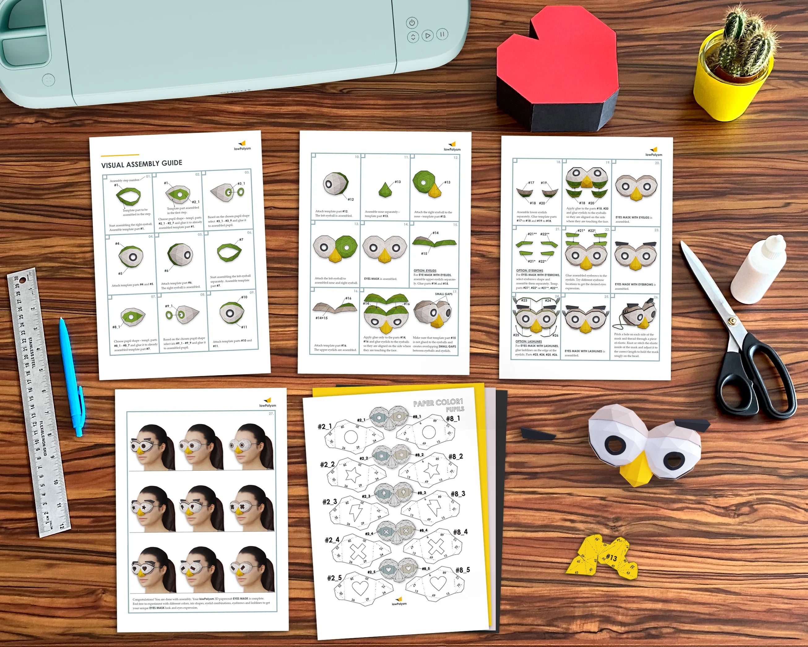 Eyes paper mask template pattern with assembly guide
