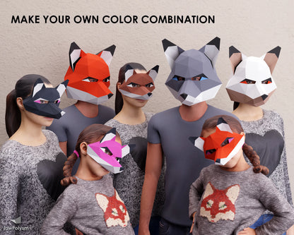 Paper fox masks in personalized different colors