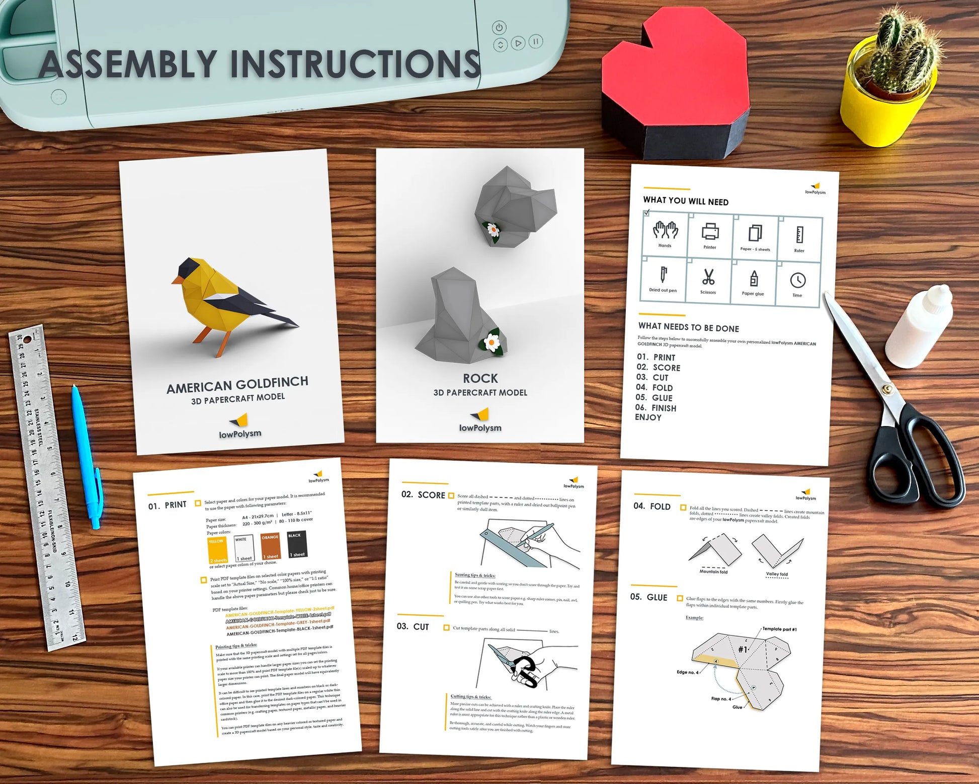 3d papercraft bird model assembly instructions on table