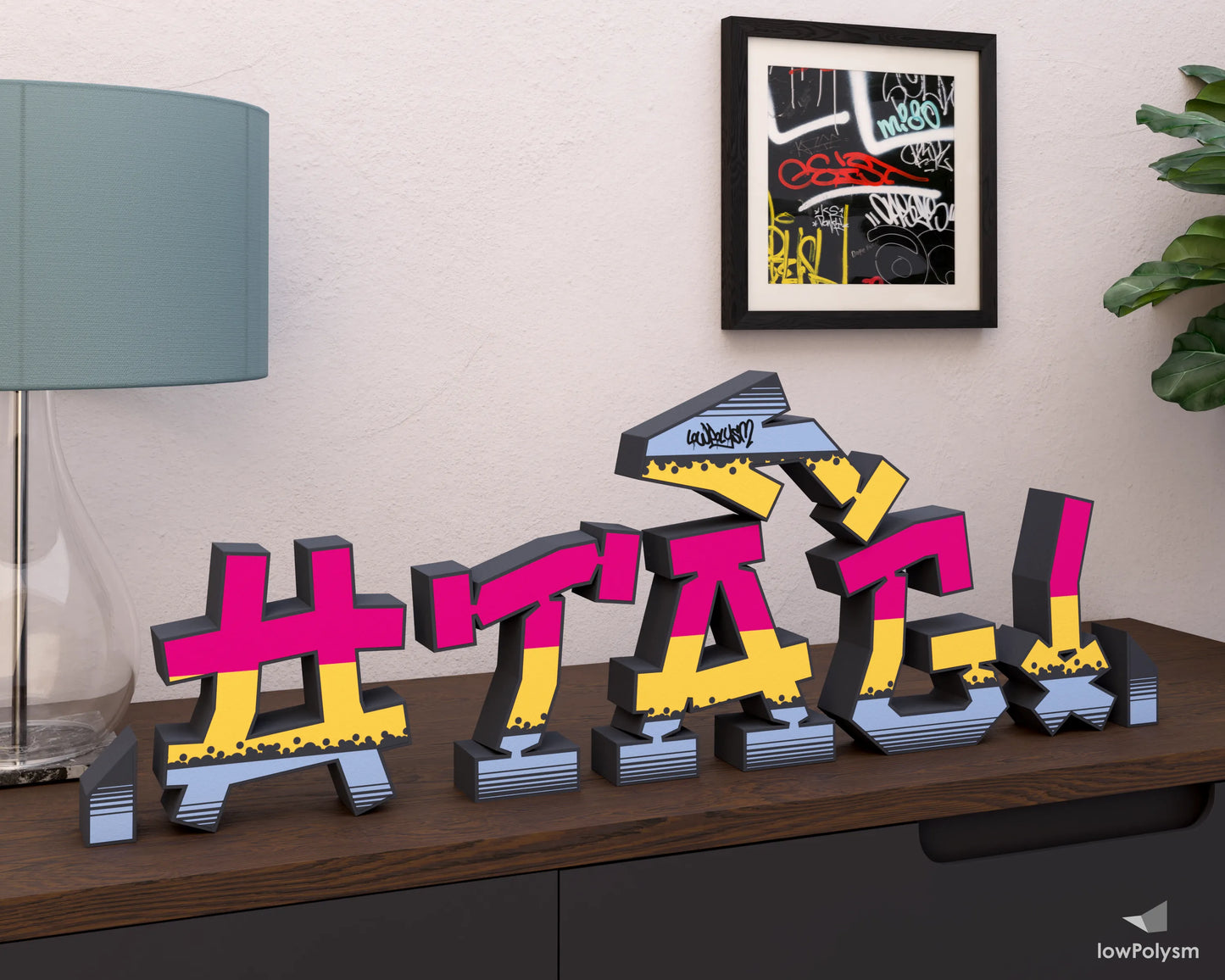 3d paper sign in graffiti style
