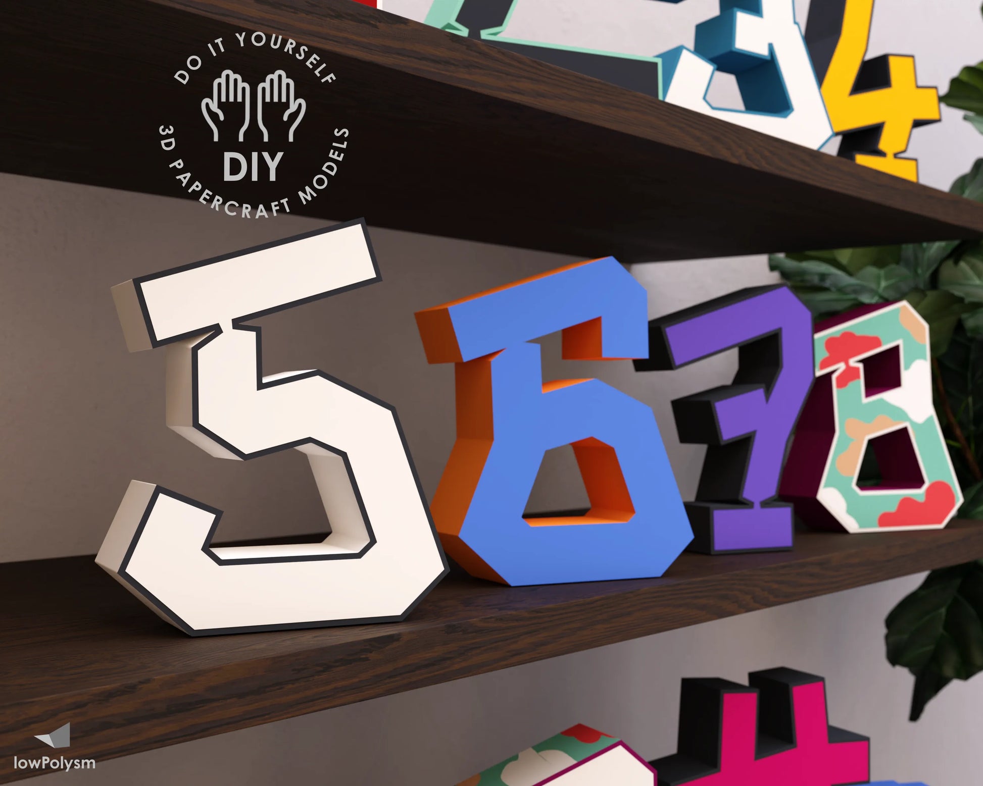 Graffiti diy 3d numbers 5-6-7-8 papercraft