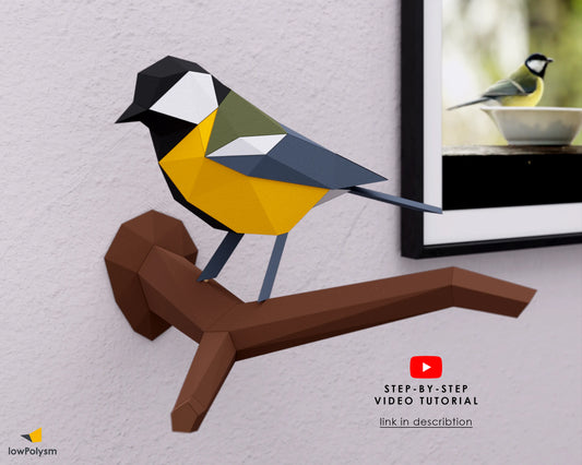 Great tit diy paper bird with video tutorial