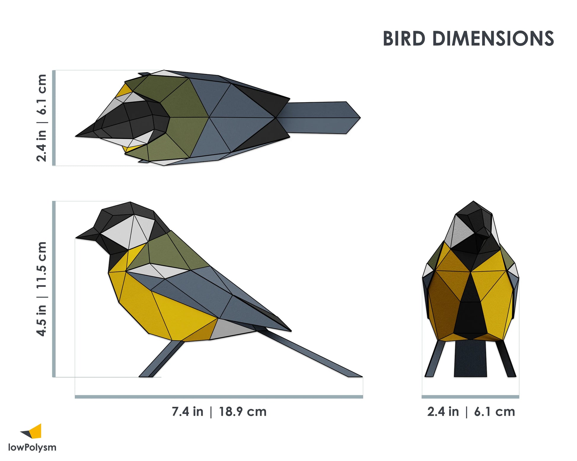 Great Tit paper bird dimensions