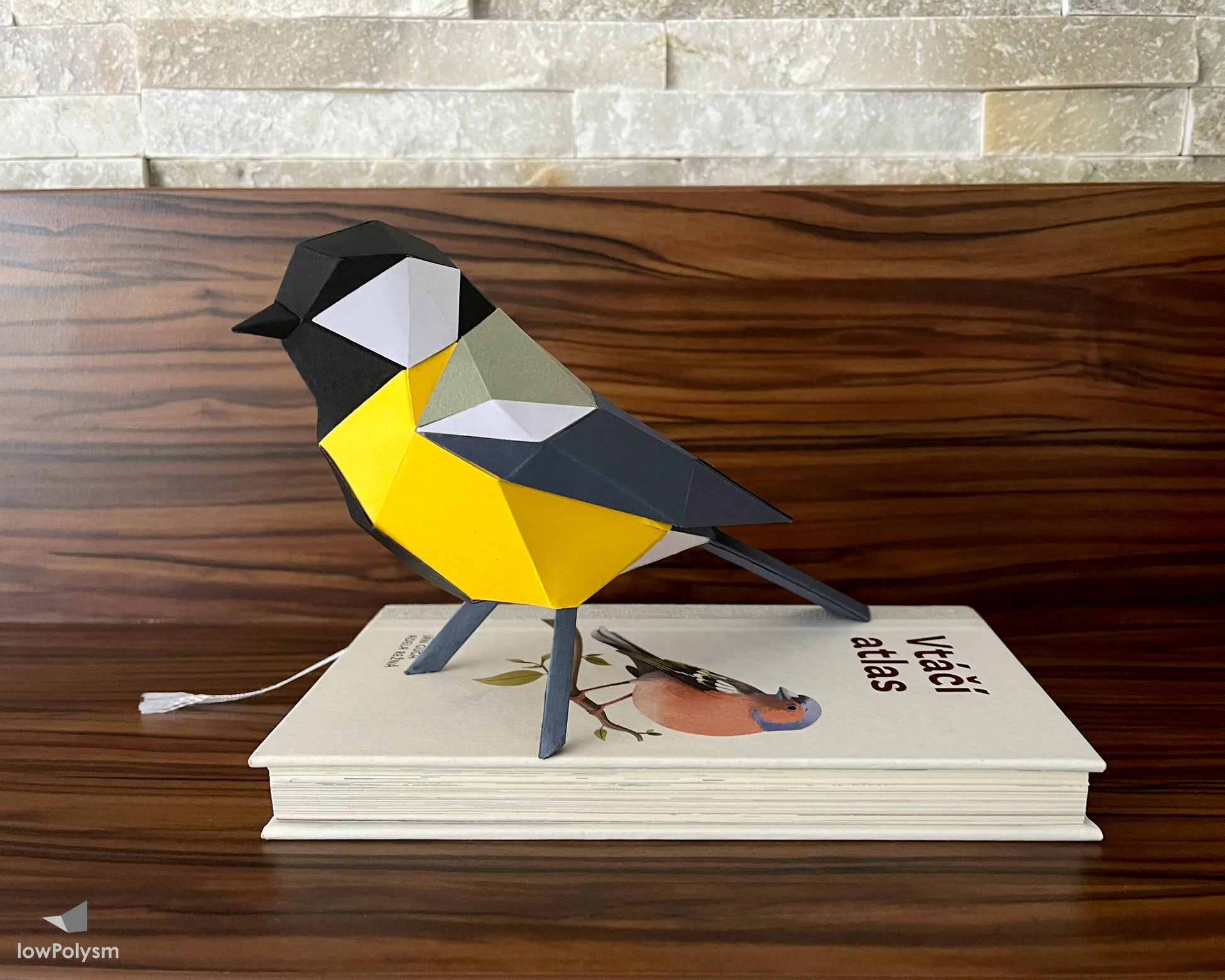 Great Tit polygon paper bird on shelf