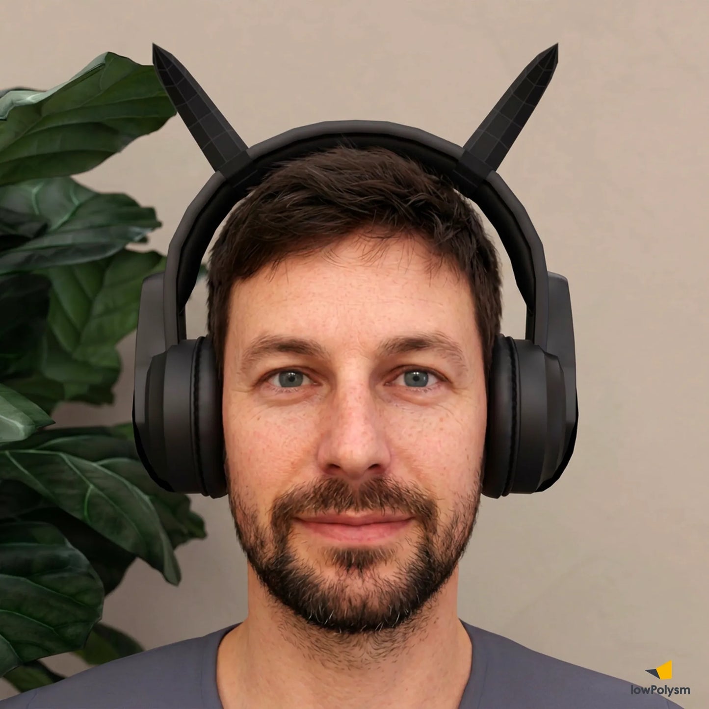 3D papercraft devil horns accessory for gaming headsets, shown in black as a DIY printable headphone attachment.