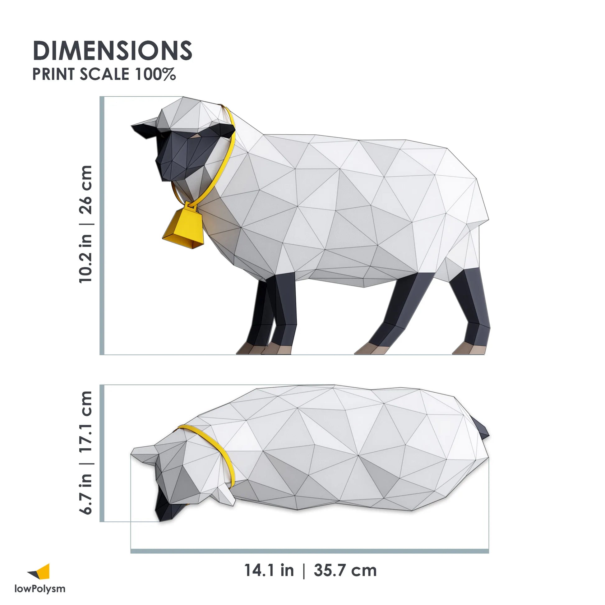 Lost sheep lowpoly papercraft dimensions