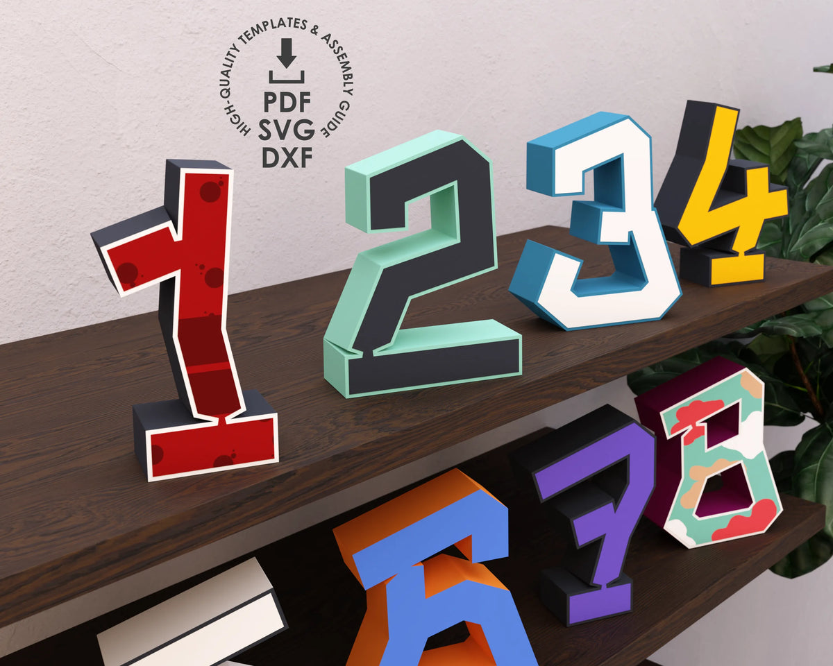 Examples For File Number Pattern GRAFFITI 3D NUMBERS: Templates in PDF DXF SVG - 3D Paper Craft Numbers ...