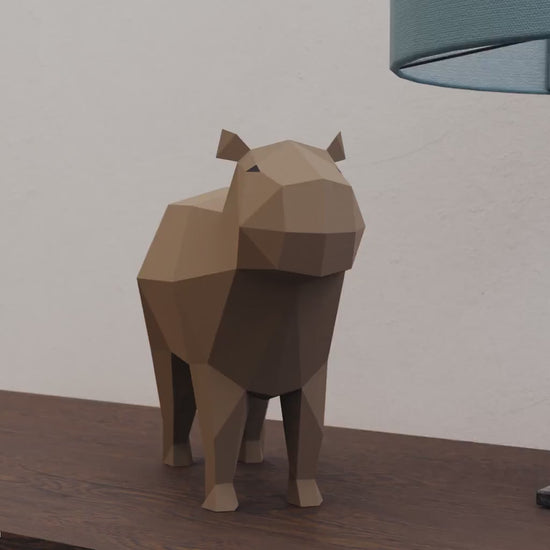 Capybara paper craft 3d model on sideboard as home decor