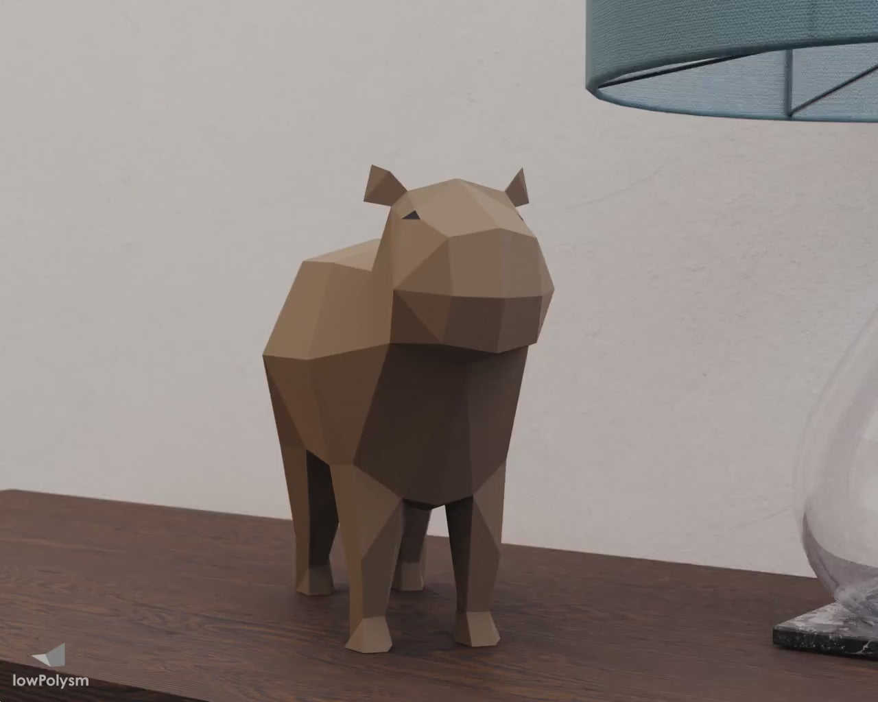 Capybara paper craft 3d model on sideboard as home decor