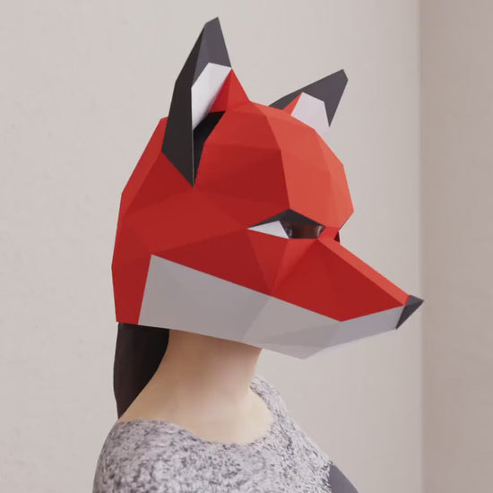 Fox paper mask and half face fox paper diy low poly papercraft idea.