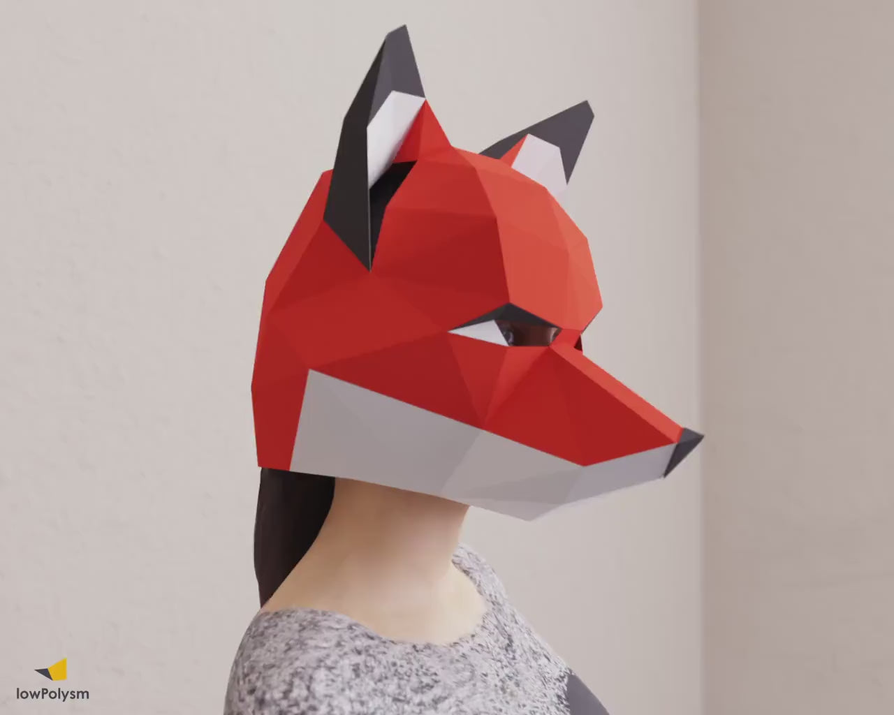 Fox paper mask and half face fox paper diy low poly papercraft idea.