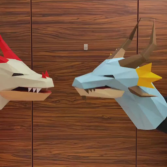 Paper dragon puppet and dragon trophy 3d papercraft play