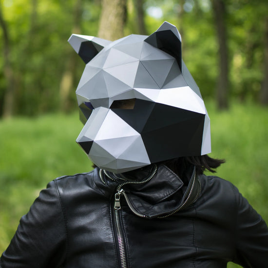 Raccoon therian mask diy lowpoly paper craft in forrest