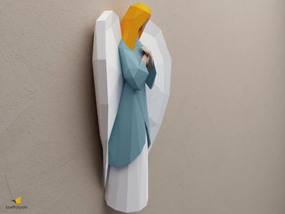 lowPolsym angel 3D paper craft holiday wall decoration from multiple angles