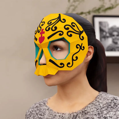 3d skull sugar masks for DIY Día de los Muertos - Papercraft Masks in different colors.