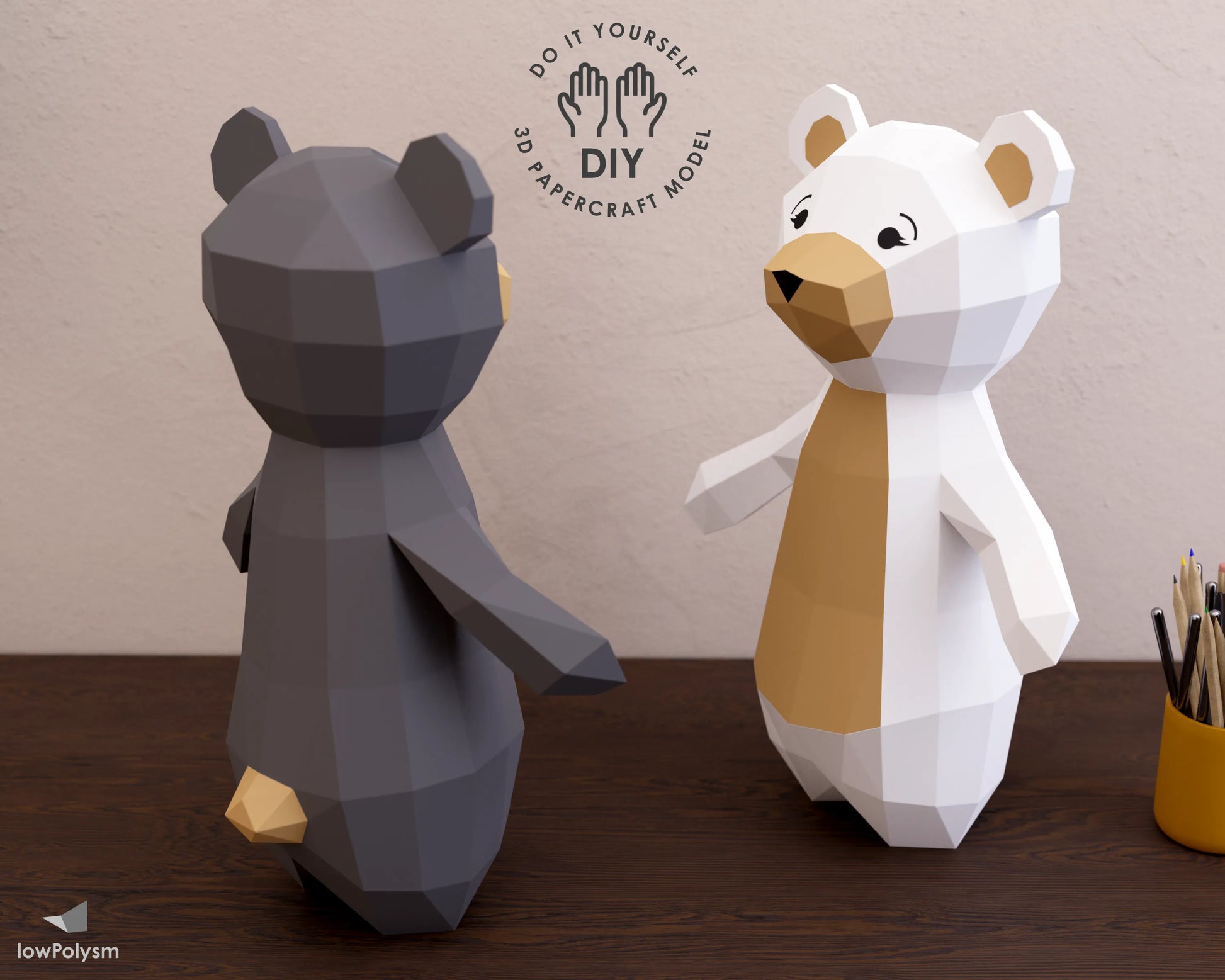 DIY teddy bear papecraft brown and polar bear