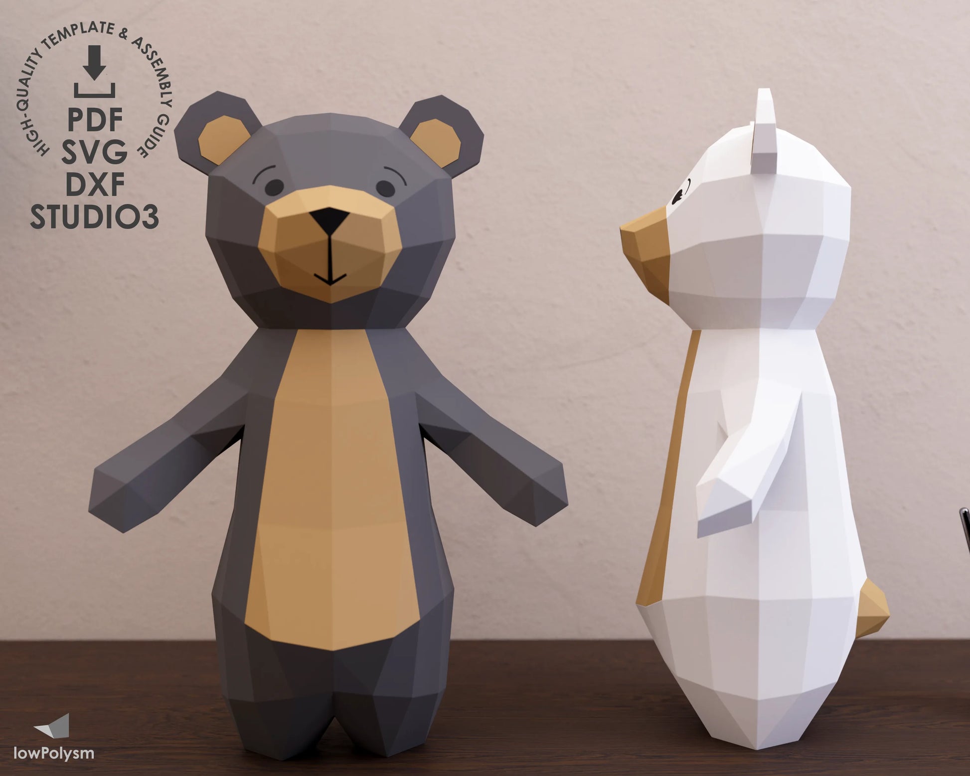 Bear paper craft patterns in dxf, pdf, svg formats