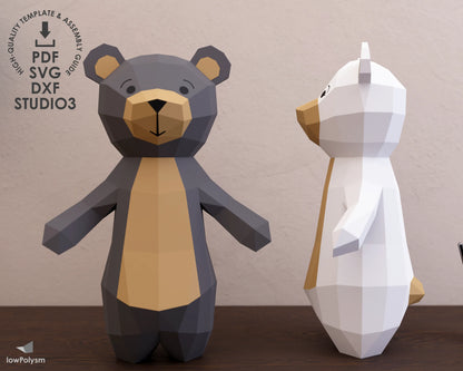 Bear paper craft patterns in dxf, pdf, svg formats